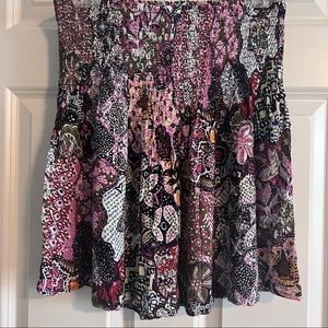 Loft Mosaic Floral Smocked Waist Skirt